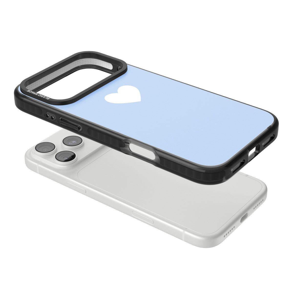 Single Heart Design: White & Baby Blue iPhone 18 Pro Max Impact Pro Black Phone Case angled