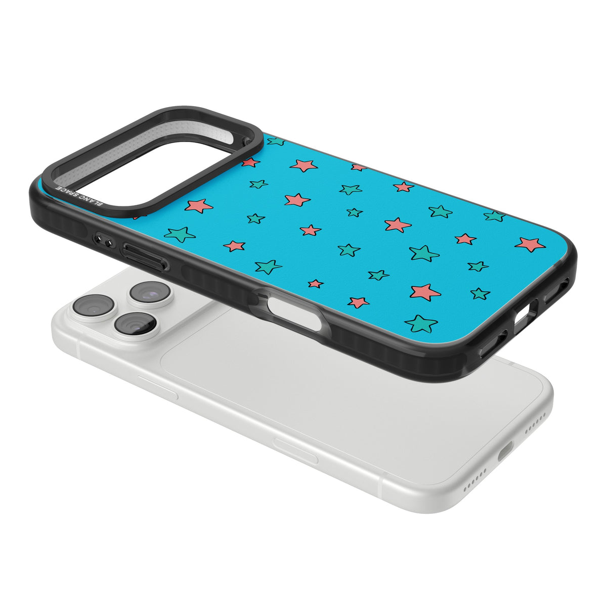 Blue Heartstopper Stars Pattern iPhone 18 Pro Max Impact Pro Black Phone Case angled