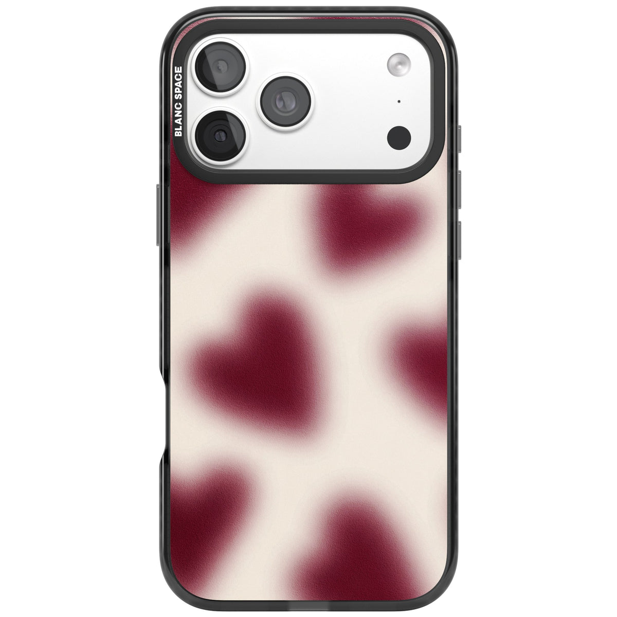 Velvet Hearts coquette iPhone case featuring blurry burgundy aura hearts on a soft cream background iPhone 18 Pro Max Impact Pro Black Phone Case front