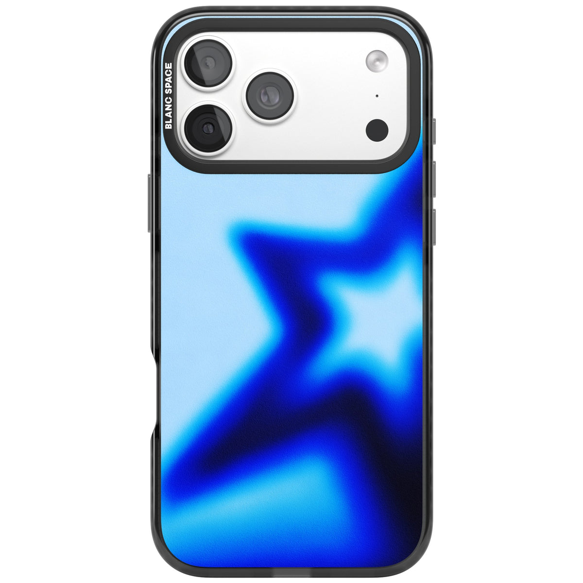 Electric Y2K iPhone case featuring a blurred blue aura star, deep cobalt glow and soft sky-blue gradient iPhone 18 Pro Max Impact Pro Black Phone Case front