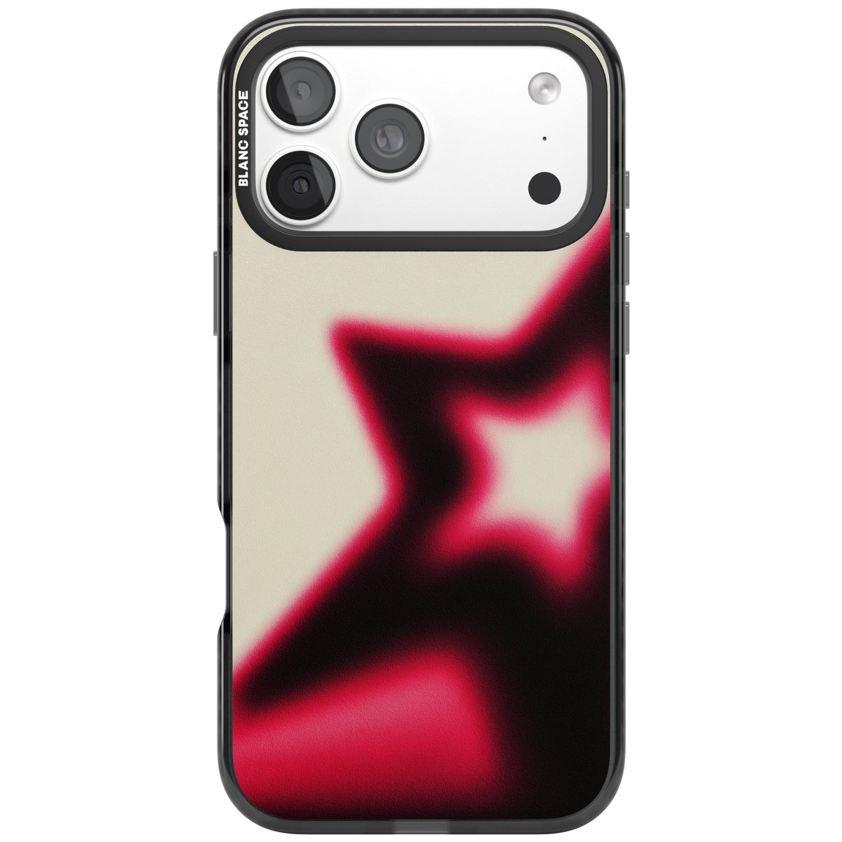 Rouge Y2K iPhone case featuring a blurred aura star in hot pink and black on a soft cream background iPhone 18 Pro Max Impact Pro Black Phone Case front