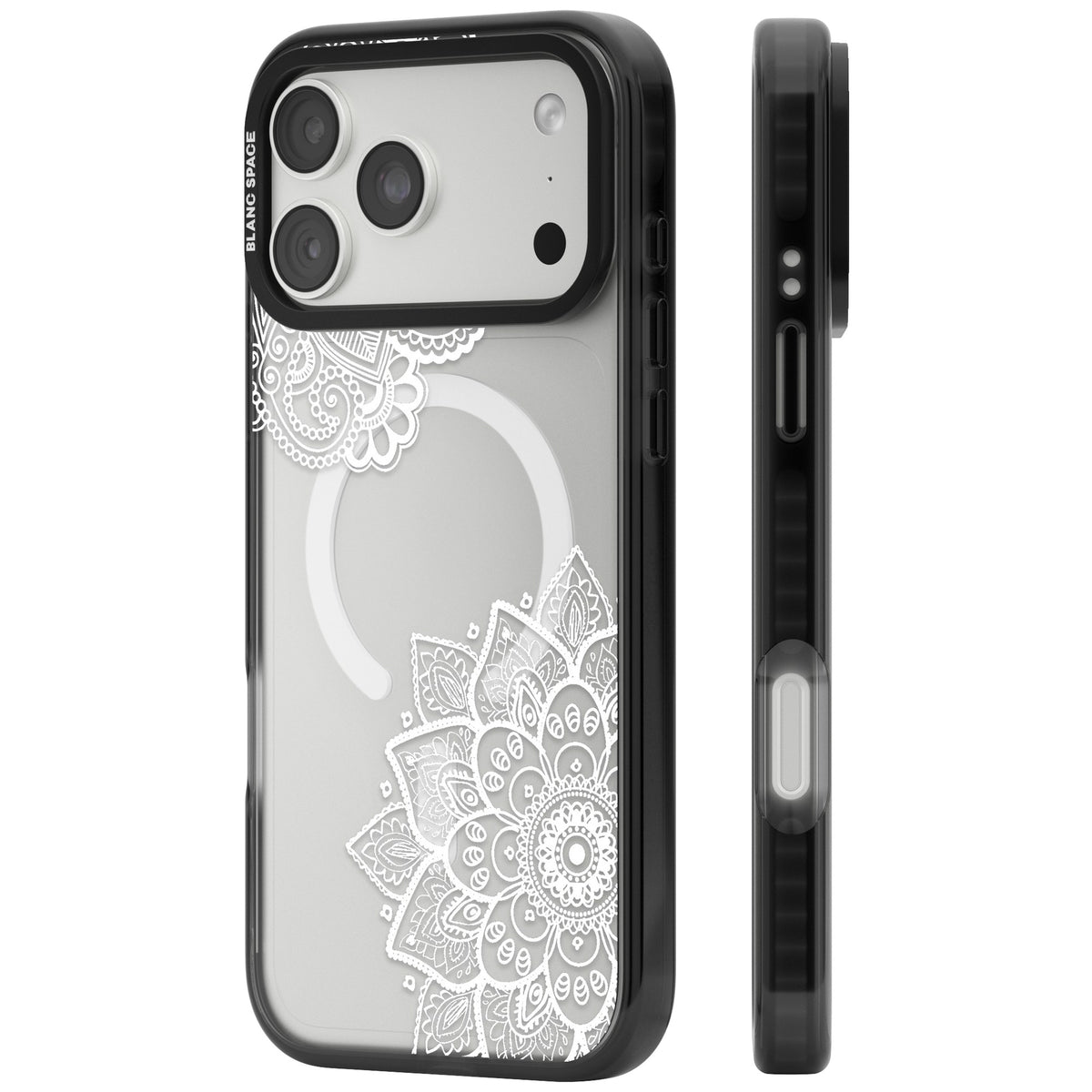 White Henna Florals iPhone 18 Pro Max Impact Pro Black Phone Case side