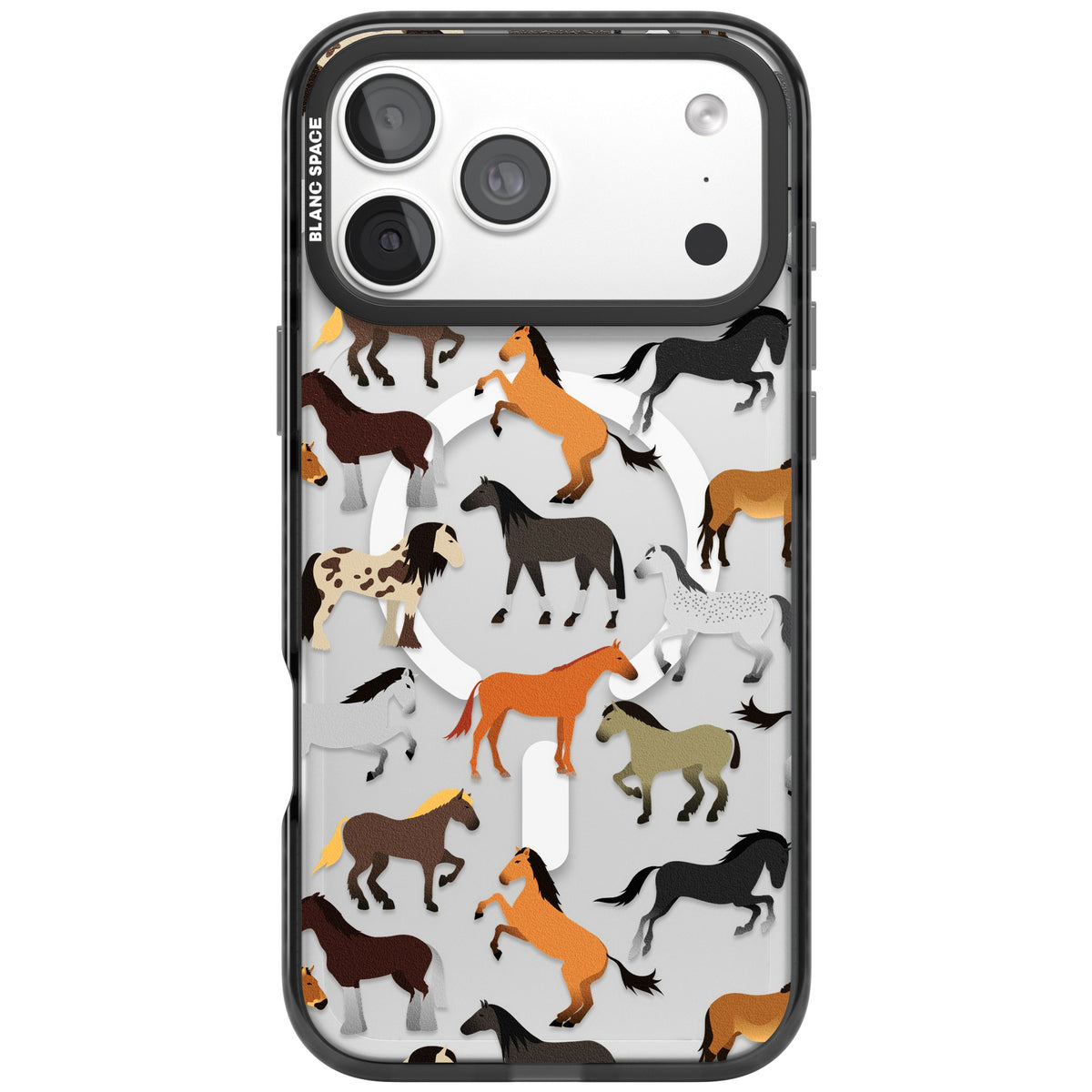 Horse Pattern iPhone 18 Pro Max Impact Pro Black Phone Case front