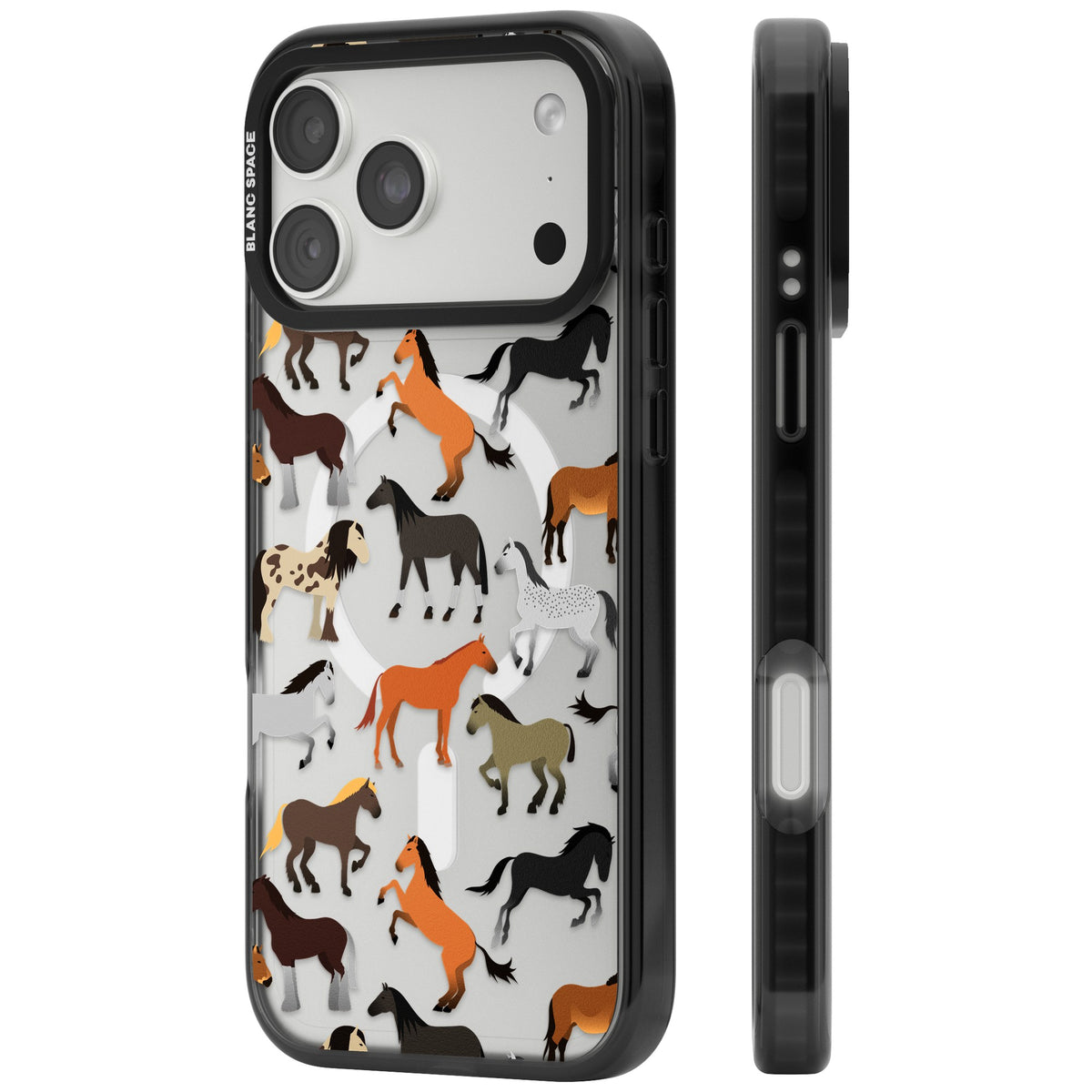 Horse Pattern iPhone 18 Pro Max Impact Pro Black Phone Case side