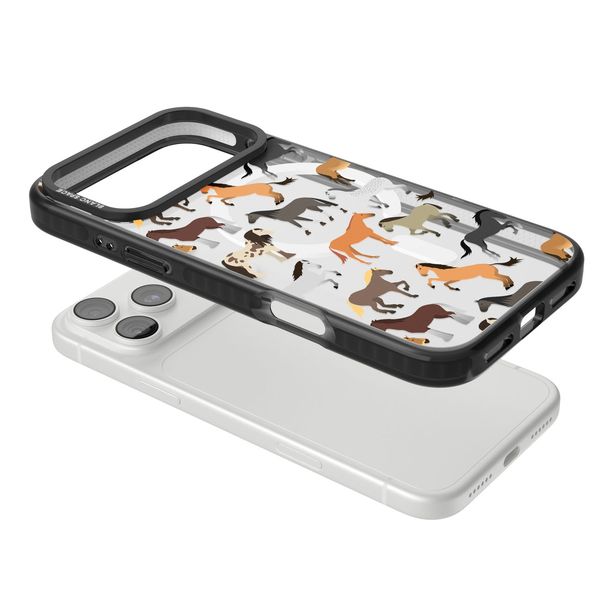 Horse Pattern iPhone 18 Pro Max Impact Pro Black Phone Case angled