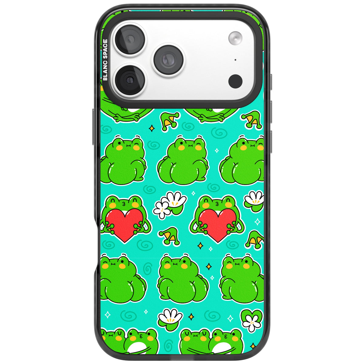 Frog Booty Kawaii Pattern iPhone 18 Pro Max Impact Pro Black Phone Case front