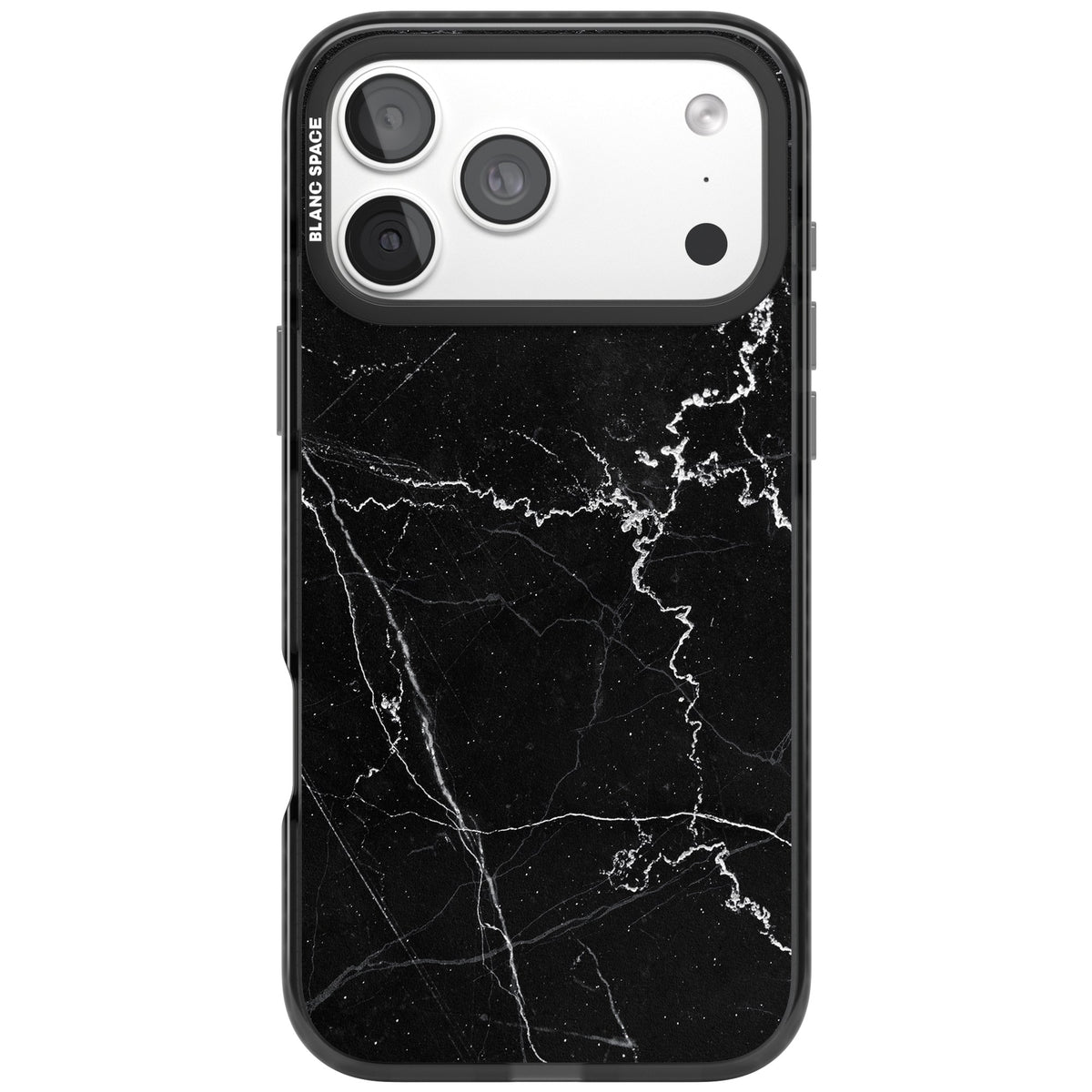 Bold Black Marble With White Texture iPhone 18 Pro Max Impact Pro Black Phone Case front
