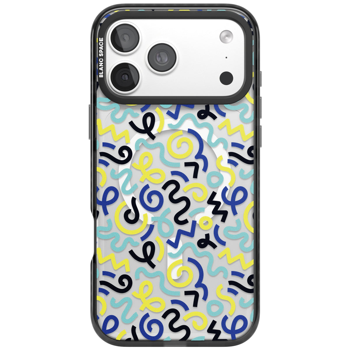Blue & Yellow Memphis Retro iPhone 18 Pro Max Impact Pro Black Phone Case front