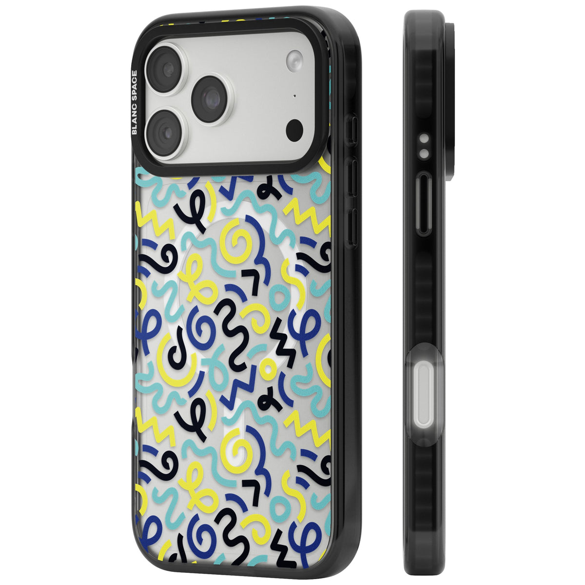 Blue & Yellow Memphis Retro iPhone 18 Pro Max Impact Pro Black Phone Case side