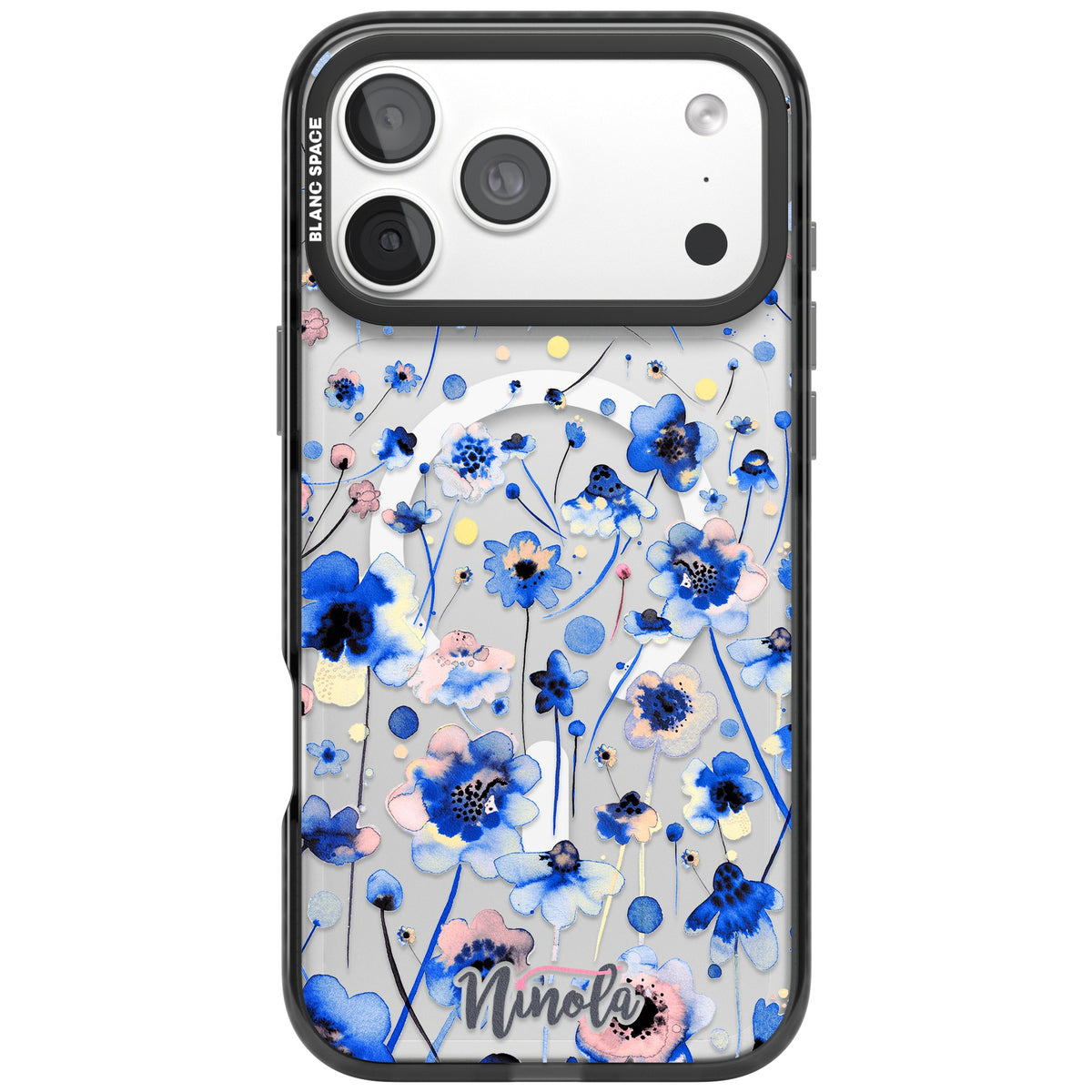 Ink Flowers Blue iPhone 18 Pro Max Impact Pro Black Phone Case front