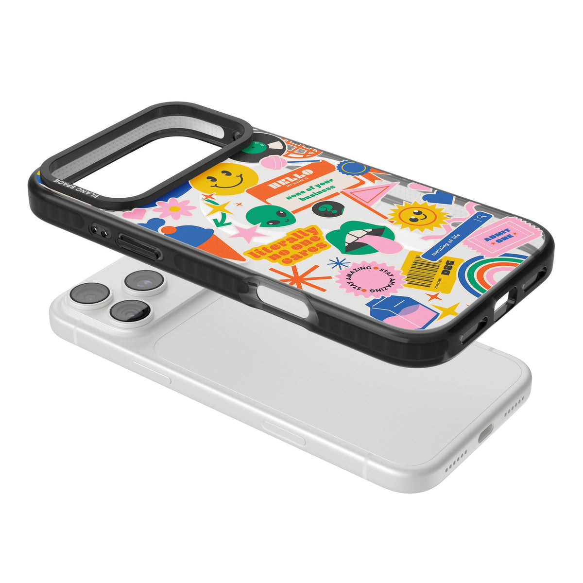Nostalgic Sticker Vibes iPhone 18 Pro Max Impact Pro Black Phone Case angled