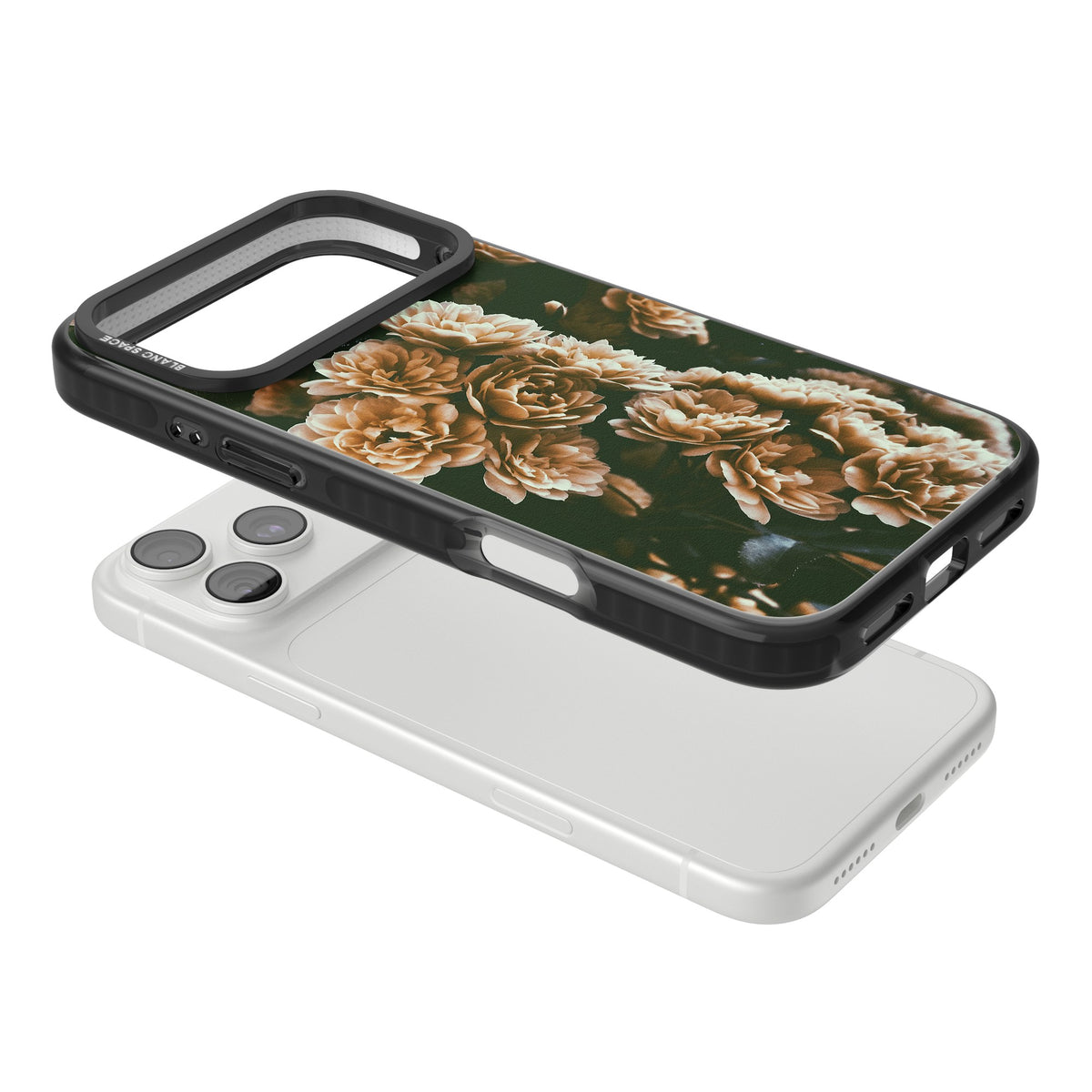 Moody Peony iPhone 18 Pro Max Impact Pro Black Phone Case angled