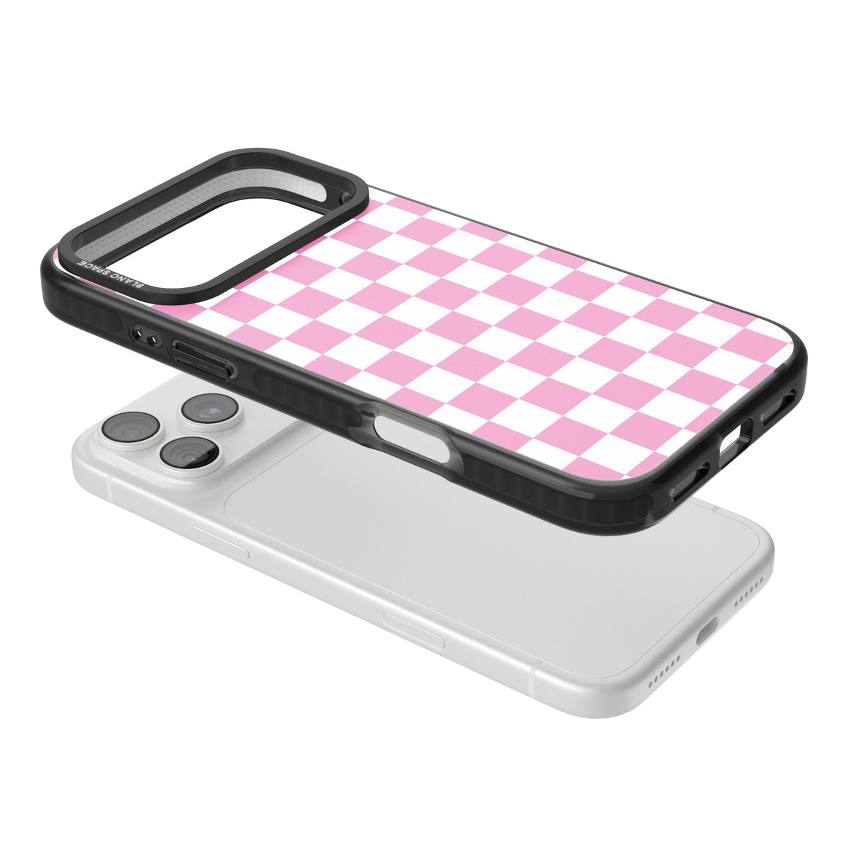 Pink Checkerboard iPhone 18 Pro Max Impact Pro Black Phone Case angled