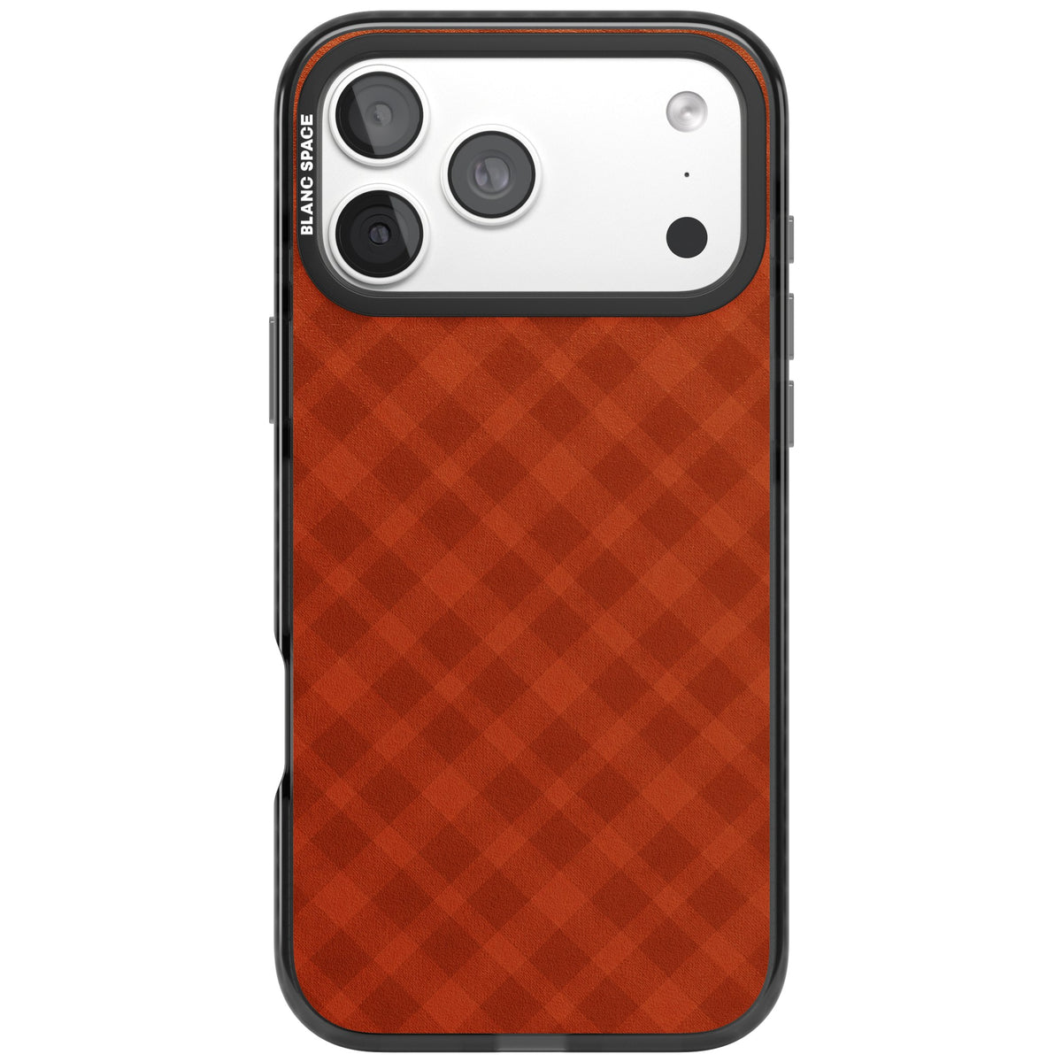 Auburn Gingham preppy iPhone case featuring a diagonal burnt orange gingham check in tonal rust and copper shades iPhone 18 Pro Max Impact Pro Black Phone Case front