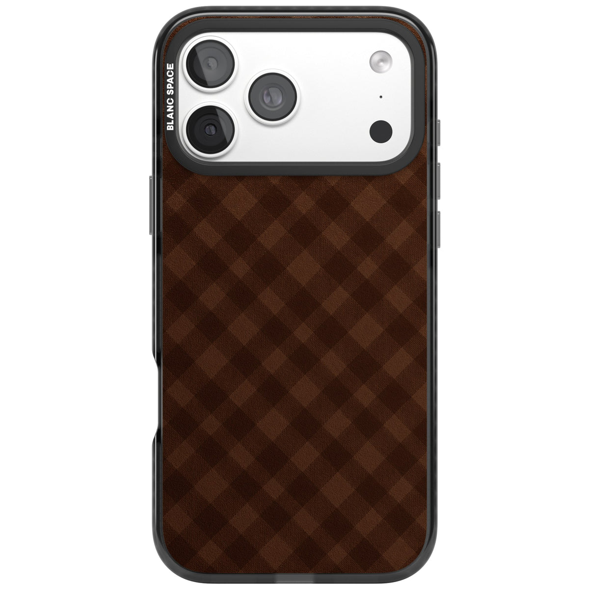 Mocha Gingham preppy iPhone case featuring diagonal brown plaid checks in espresso and cocoa tones iPhone 18 Pro Max Impact Pro Black Phone Case front