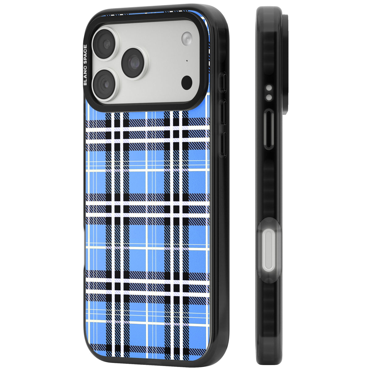 Blue Plaid iPhone 18 Pro Max Impact Pro Black Phone Case side