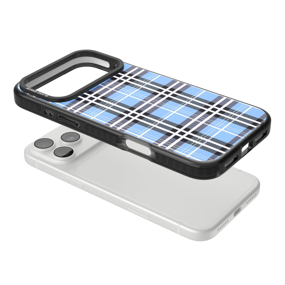 Blue Plaid iPhone 18 Pro Max Impact Pro Black Phone Case angled