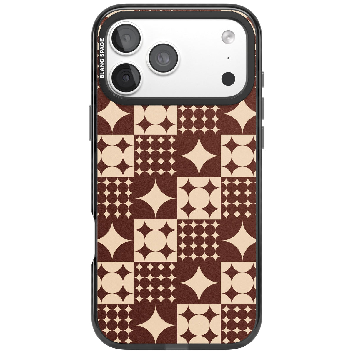 Mid Century Brown Checked iPhone 18 Pro Max Impact Pro Black Phone Case front