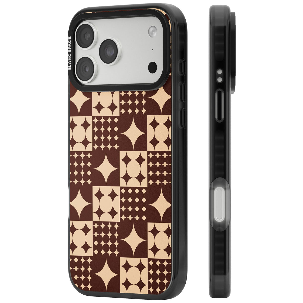 Mid Century Brown Checked iPhone 18 Pro Max Impact Pro Black Phone Case side