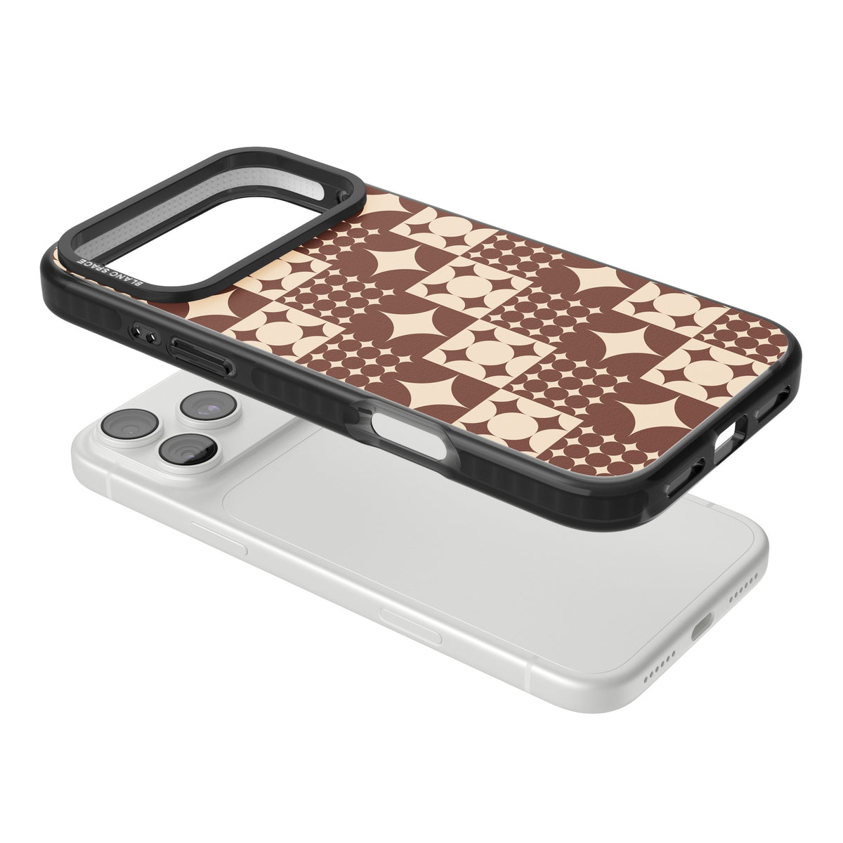 Mid Century Brown Checked iPhone 18 Pro Max Impact Pro Black Phone Case angled