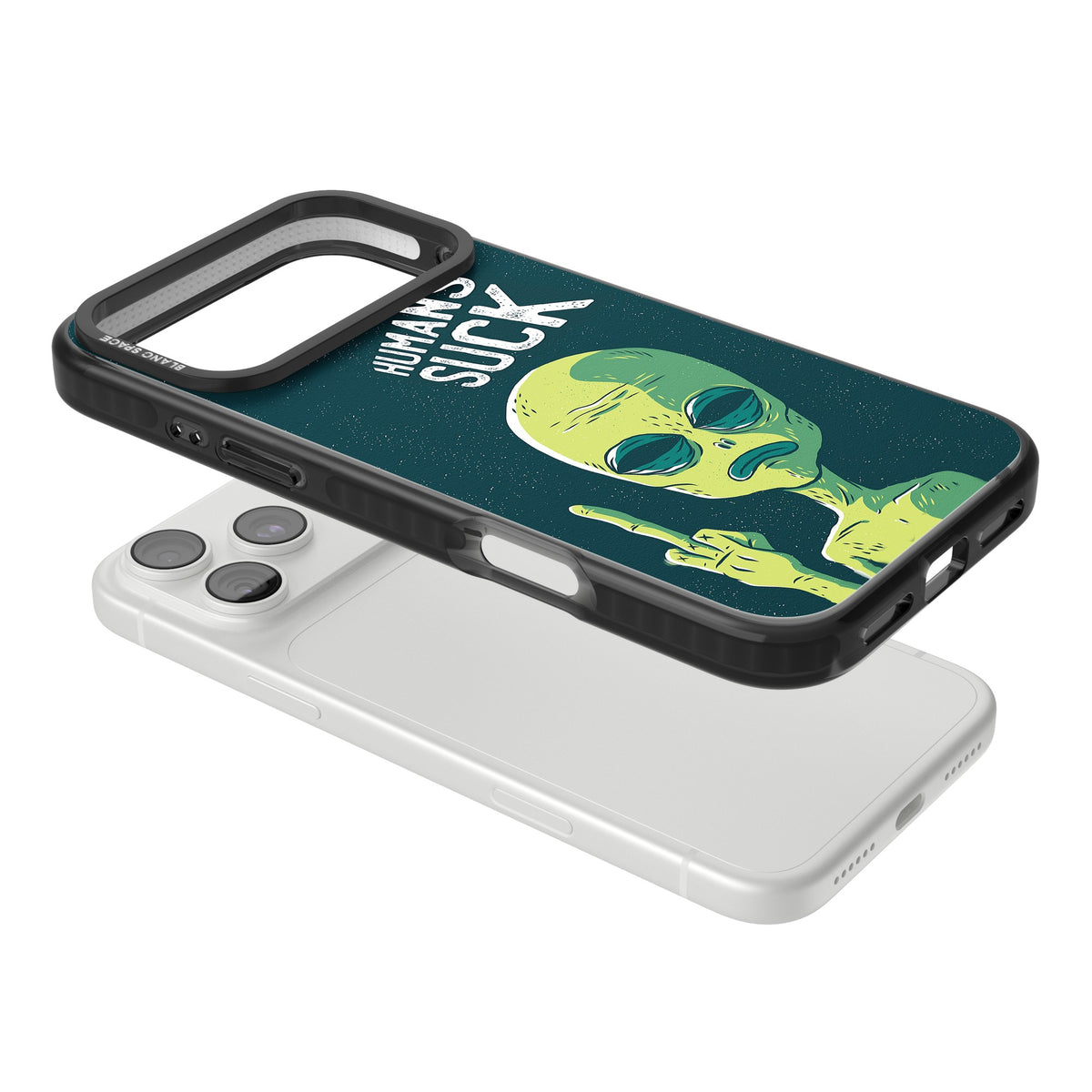 Humans Suck Alien iPhone 18 Pro Max Impact Pro Black Phone Case angled
