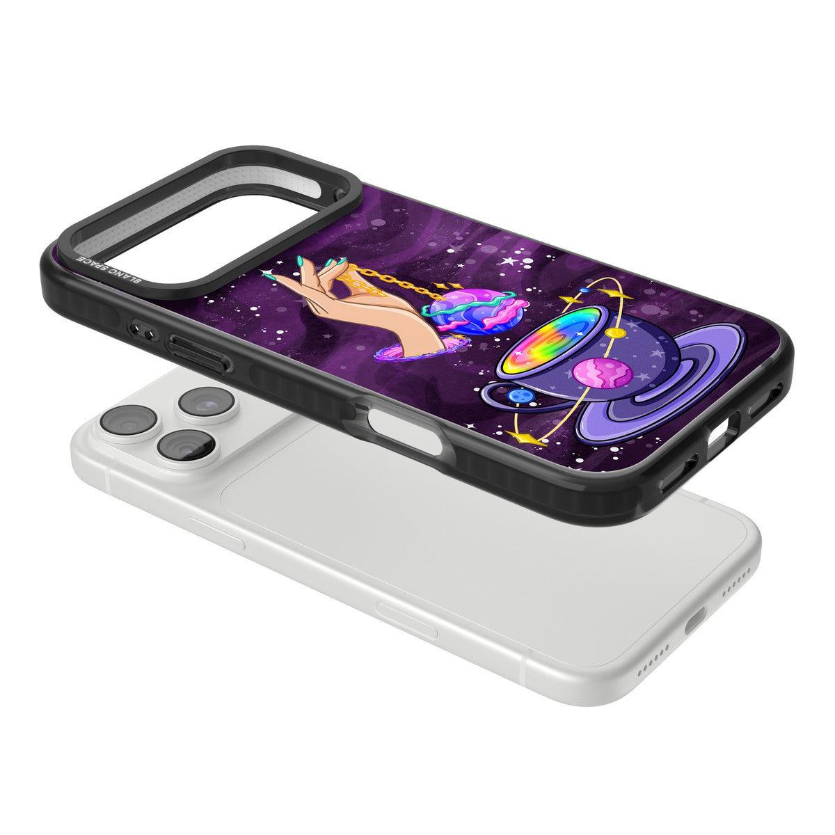 Space Tea iPhone 18 Pro Max Impact Pro Black Phone Case angled