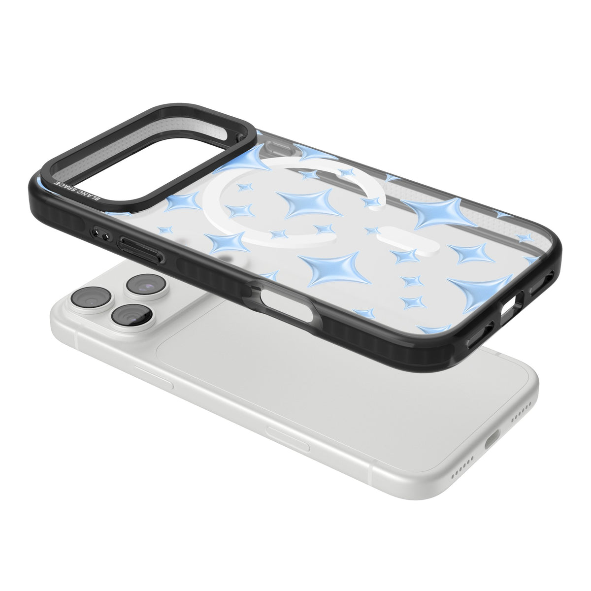 Blue Puff Sparkle Pattern iPhone 18 Pro Max Impact Pro Black Phone Case angled
