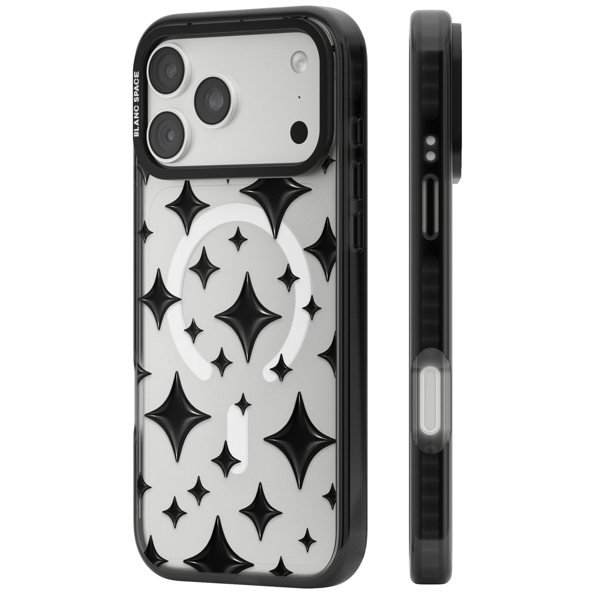 Black Puff Sparkle Pattern iPhone 18 Pro Max Impact Pro Black Phone Case side