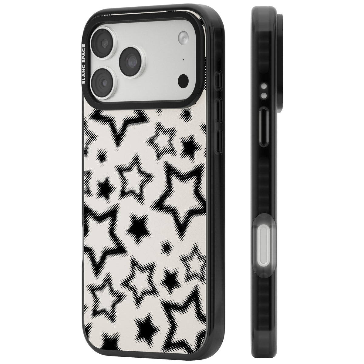 Black Halftone Stars iPhone 18 Pro Max Impact Pro Black Phone Case side