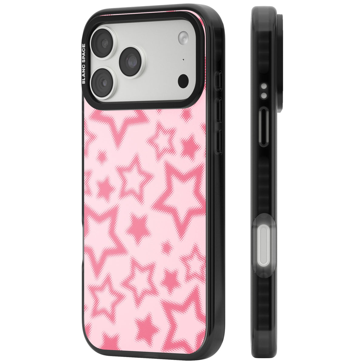 Pink Halftone Stars iPhone 18 Pro Max Impact Pro Black Phone Case side