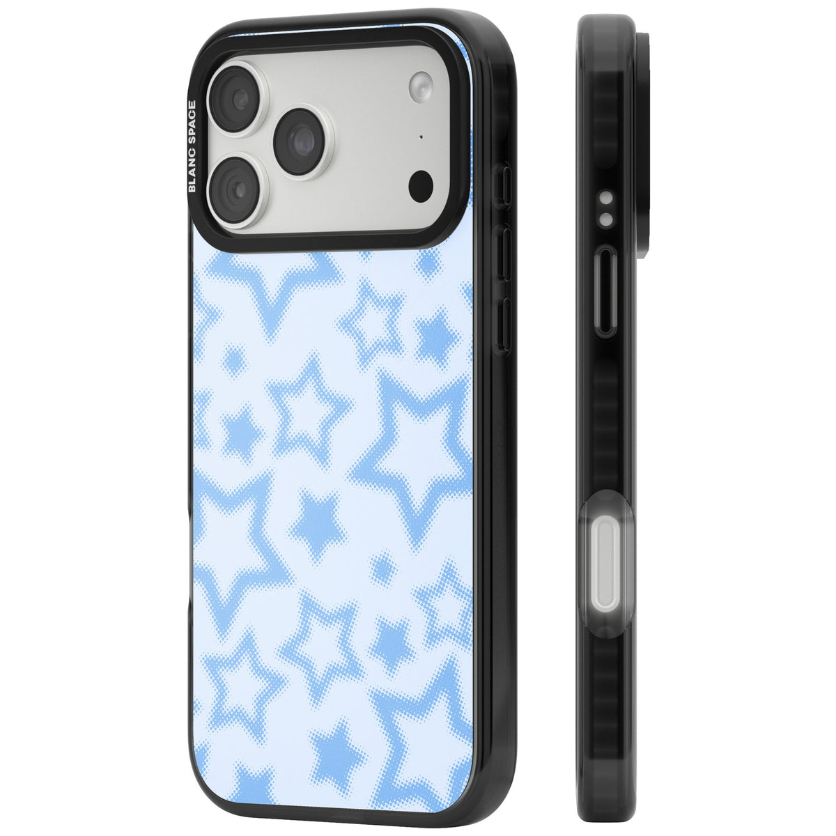 Blue Halftone Stars iPhone 18 Pro Max Impact Pro Black Phone Case side
