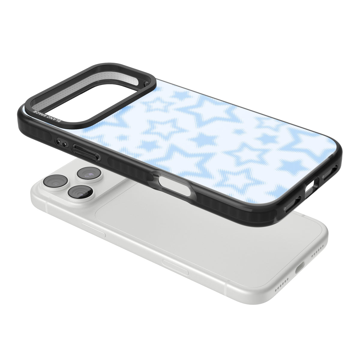 Blue Halftone Stars iPhone 18 Pro Max Impact Pro Black Phone Case angled
