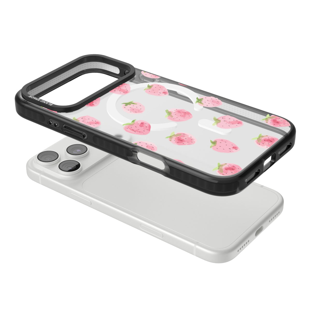 Pink Strawberry iPhone 18 Pro Max Impact Pro Black Phone Case angled
