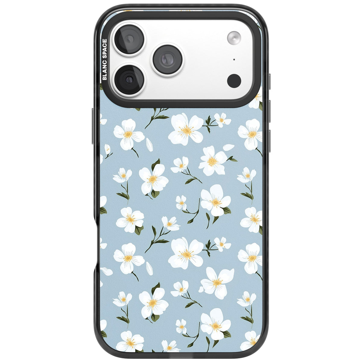 Powder Blue Petals iPhone 18 Pro Max Impact Pro Black Phone Case front