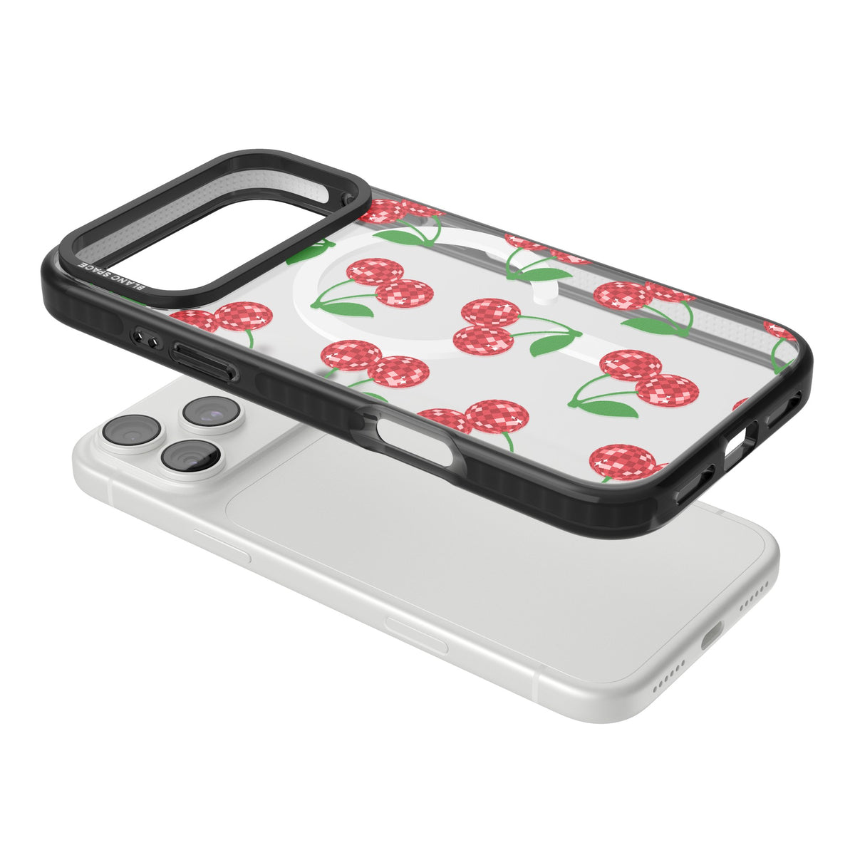 Disco Cherries iPhone 18 Pro Max Impact Pro Black Phone Case angled