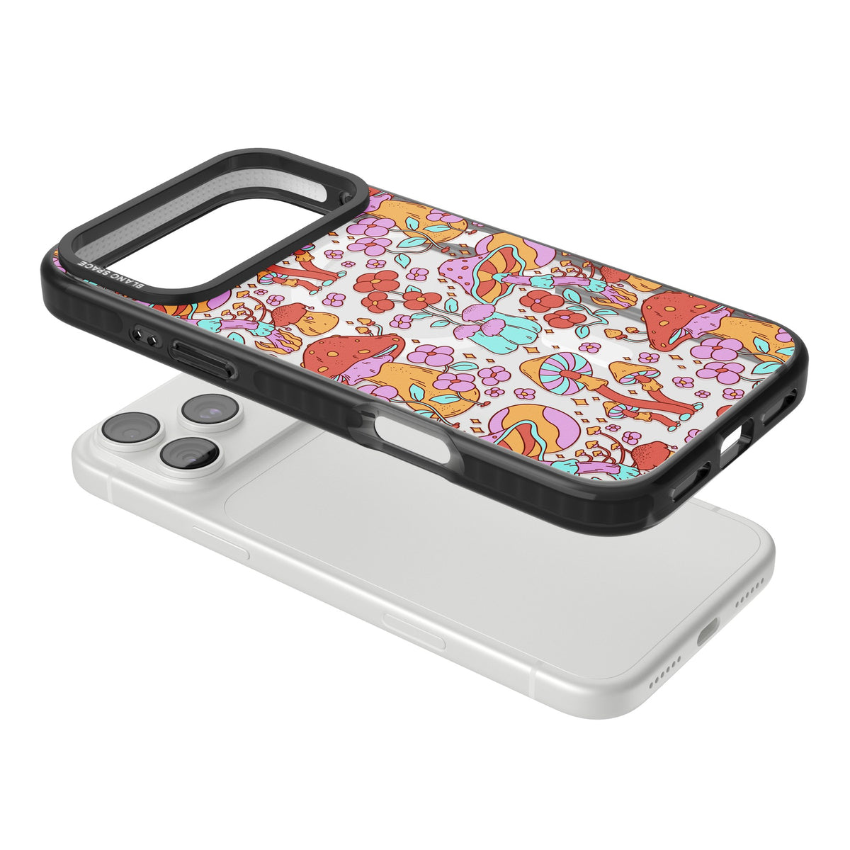 Psychedelic Flora iPhone 18 Pro Max Impact Pro Black Phone Case angled