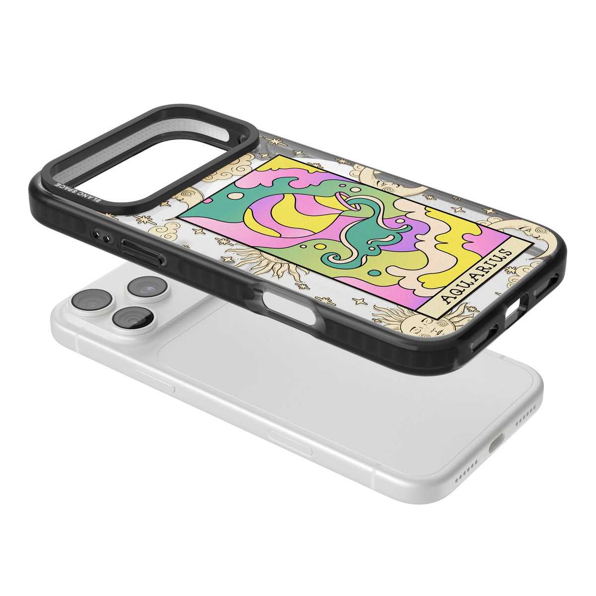 Celestial Zodiac Aquarius iPhone 18 Pro Max Impact Pro Black Phone Case angled
