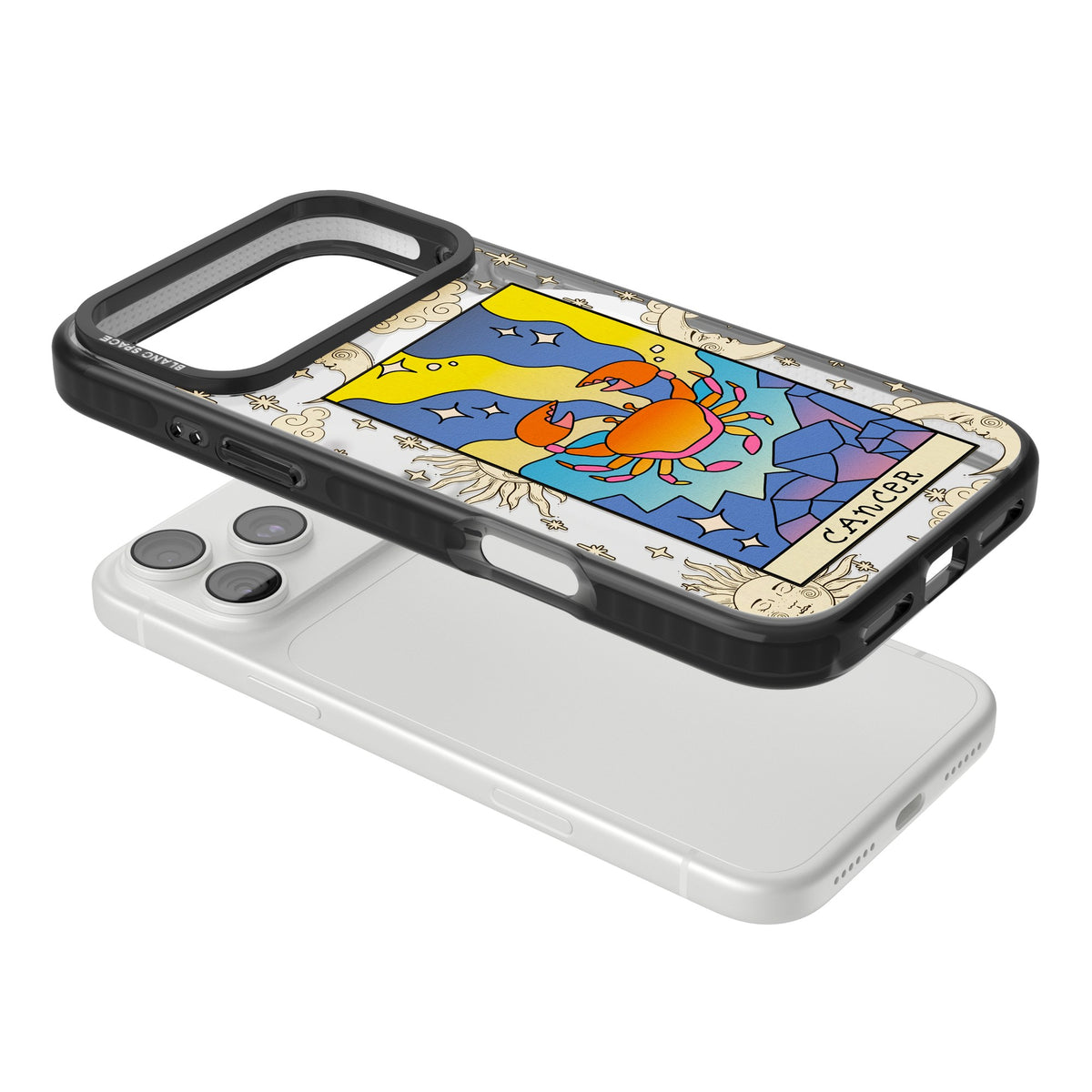 Celestial Zodiac Cancer iPhone 18 Pro Max Impact Pro Black Phone Case angled