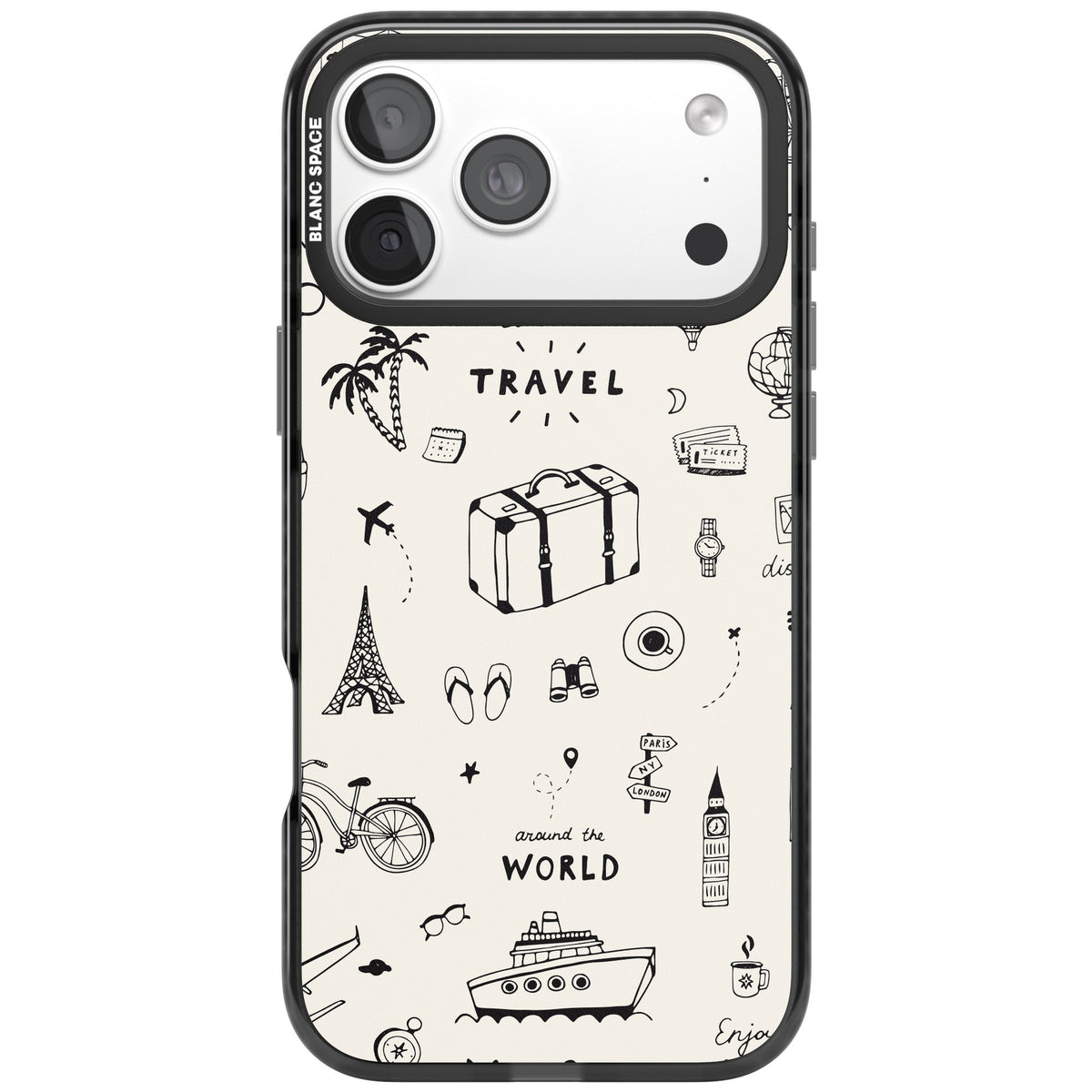 Cute Travel Pattern, White On iPhone 18 Pro Max Impact Pro Black Phone Case front