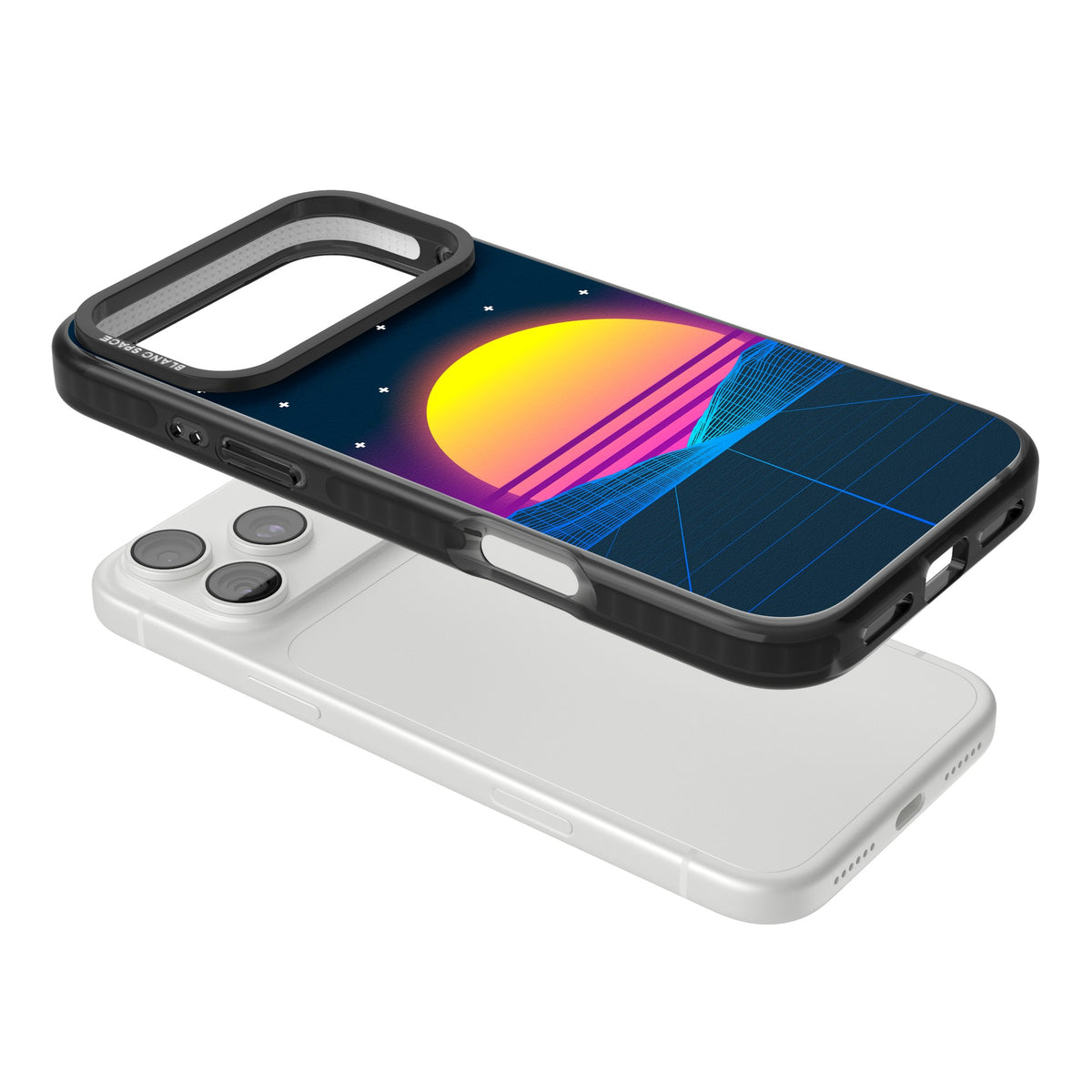 Sunset Vaporwave iPhone 18 Pro Max Impact Pro Black Phone Case angled