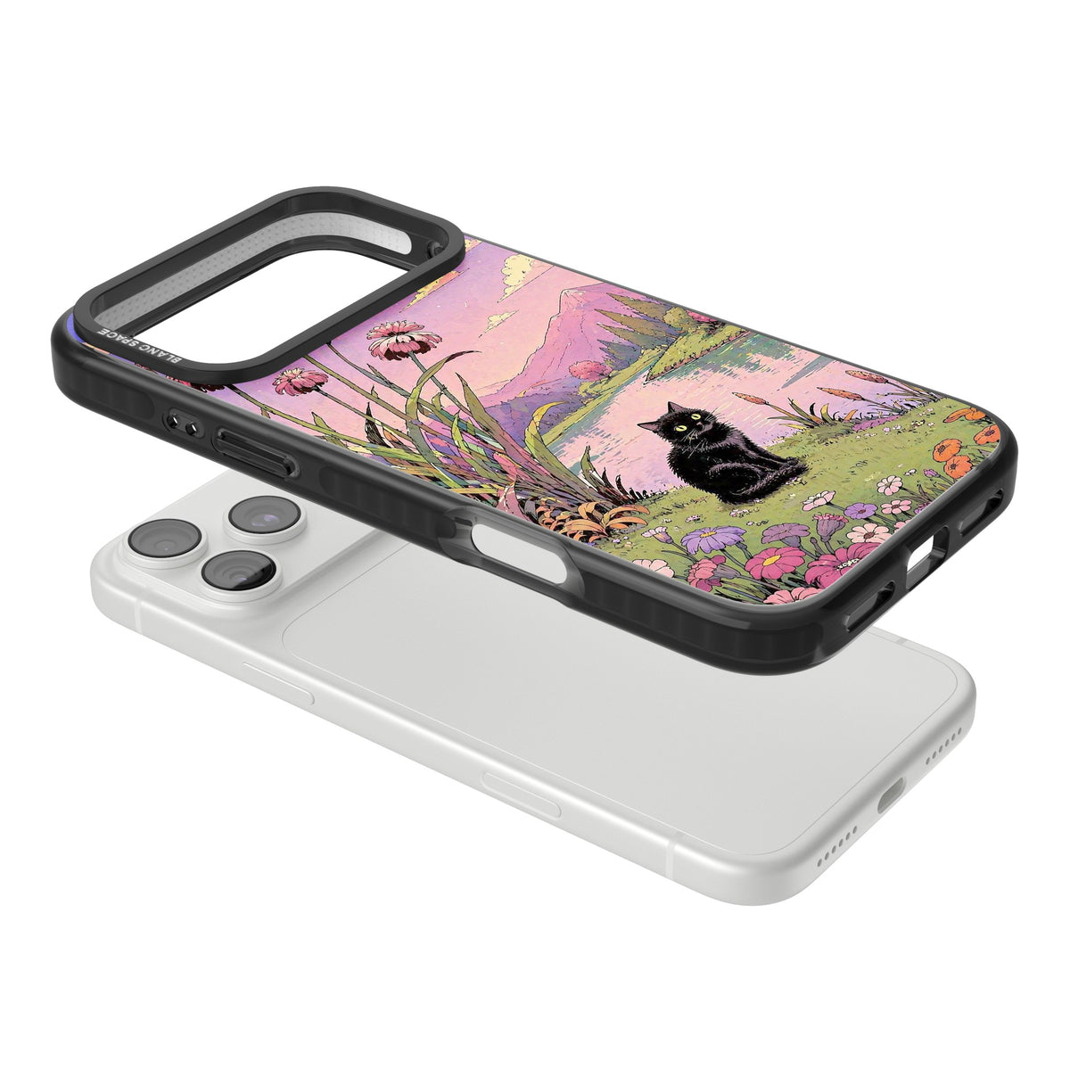 Mystic Whiskers iPhone 18 Pro Max Impact Black Phone Case angled