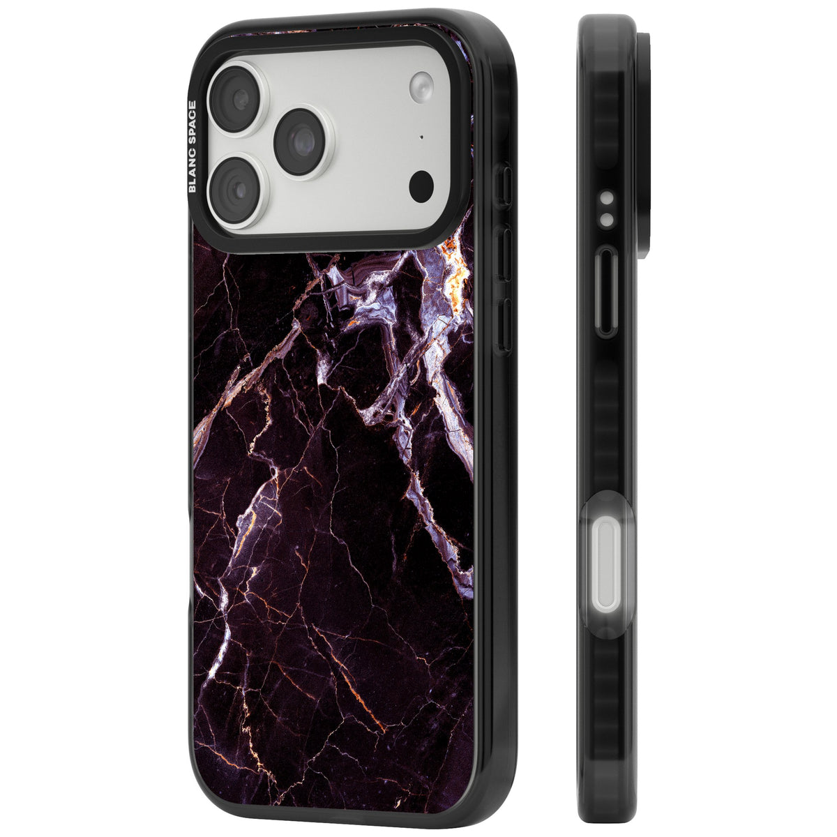 Violet Shatter Marble iPhone 18 Pro Max Impact Black Phone Case side