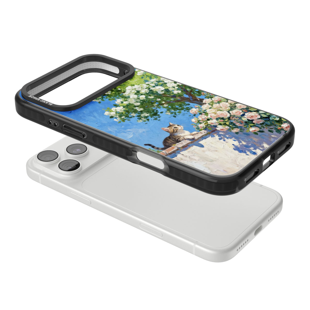 Kitten in Blooming Garden iPhone 18 Pro Max Impact Black Phone Case angled