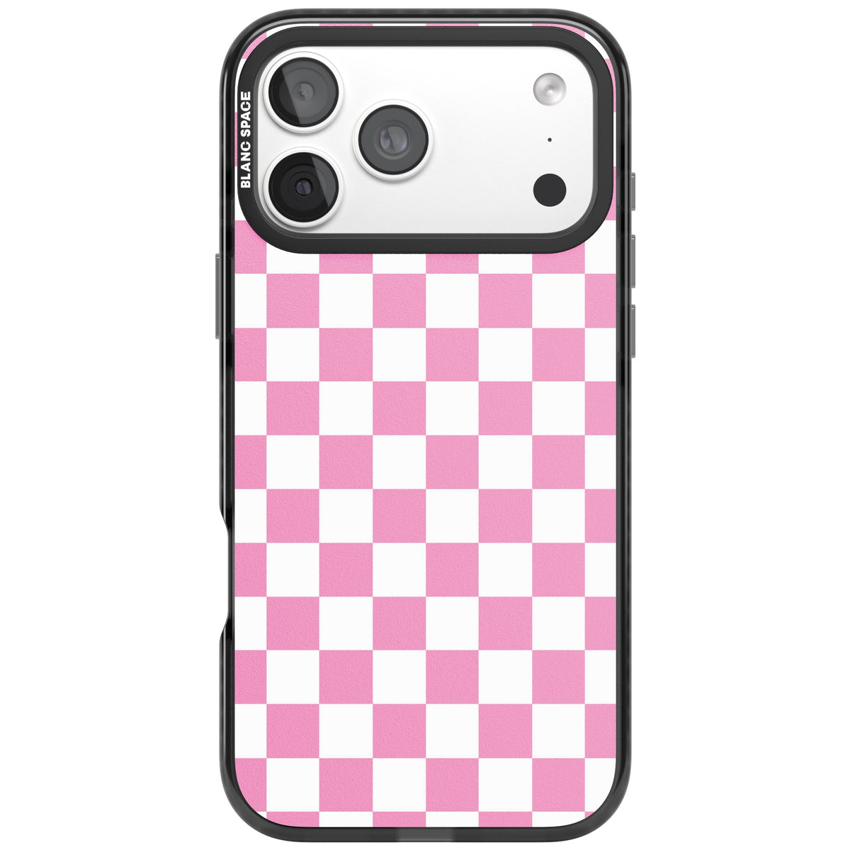 Pink Checkerboard iPhone 18 Pro Max Impact Black Phone Case front