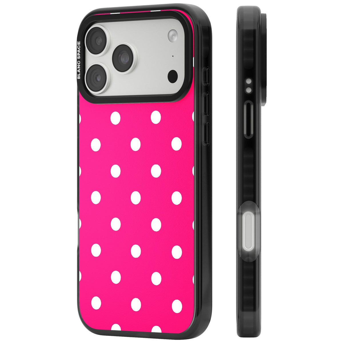 Pink Polka Dot iPhone 18 Pro Max Impact Black Phone Case side