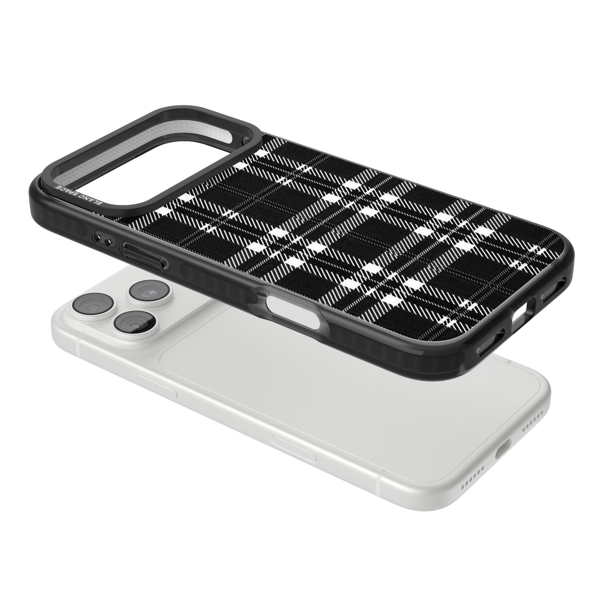 Divine Black Plaid iPhone 18 Pro Max Impact Black Phone Case angled