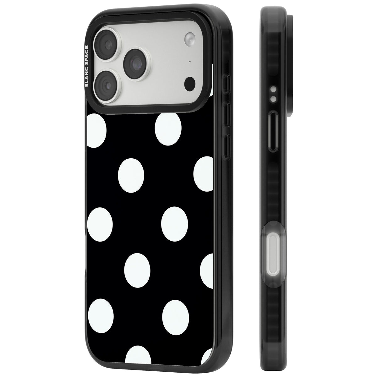 Chic Black Polka Dot iPhone 18 Pro Max Impact Black Phone Case side