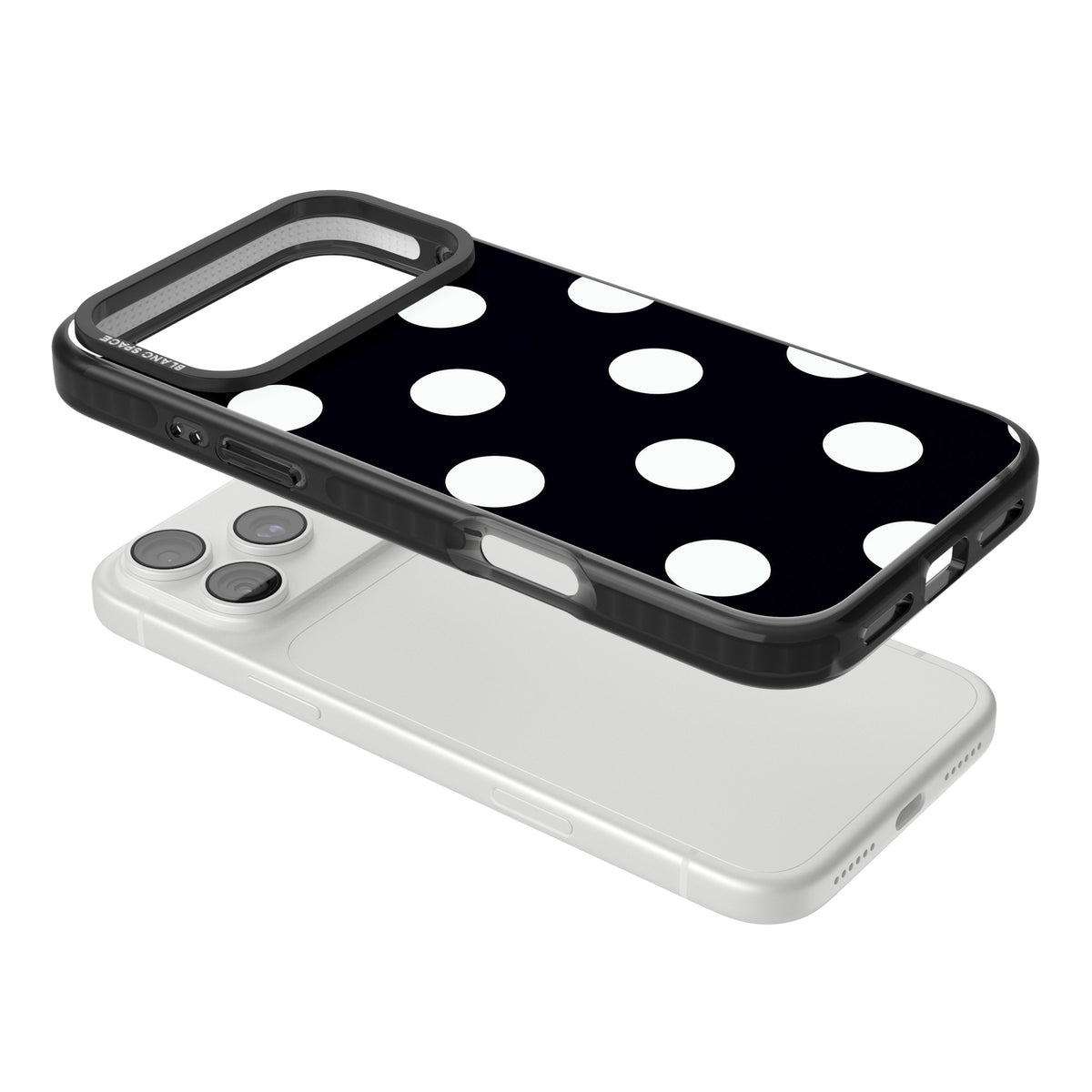 Chic Black Polka Dot iPhone 18 Pro Max Impact Black Phone Case angled
