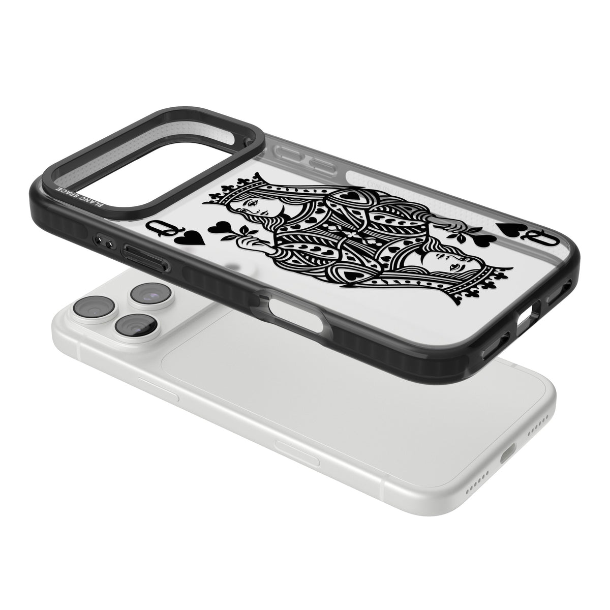 Queen Of Hearts (Black) iPhone 18 Pro Max Impact Black Phone Case angled