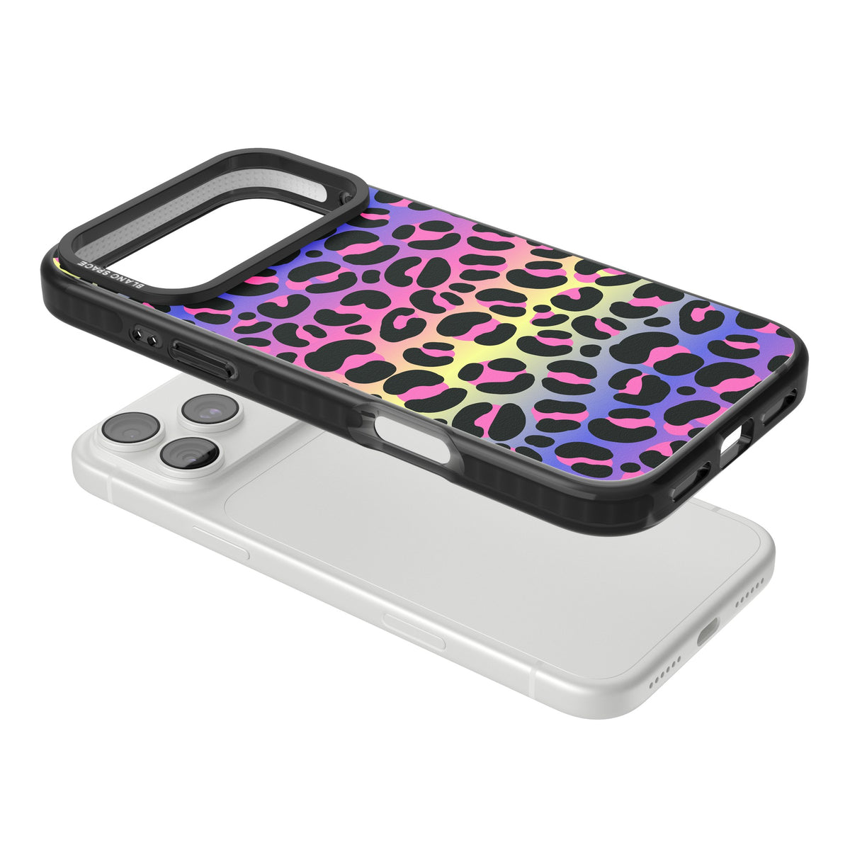Rainbow Gradient Leopard iPhone 18 Pro Max Impact Black Phone Case angled